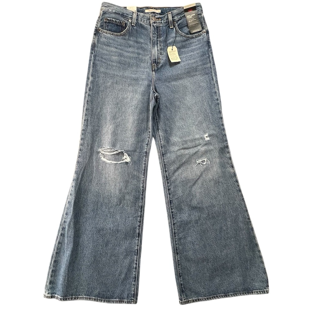 NEW Levi's High Loose Flare Jeans Womens 31 Blue Distressed High Rise Boho Retro